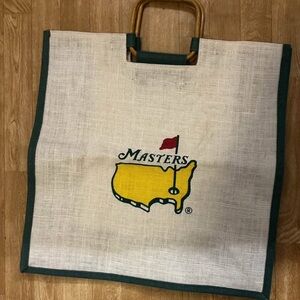Augusta Masters Beige and Green Tote Bag with Bamboo Wood Handles
